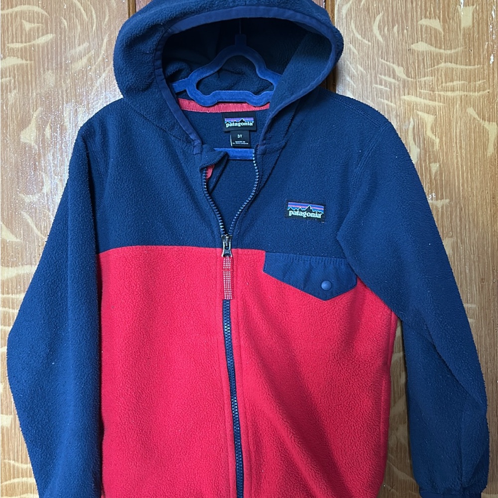 Patagonia Kids Red and Navy Hooded Fleece